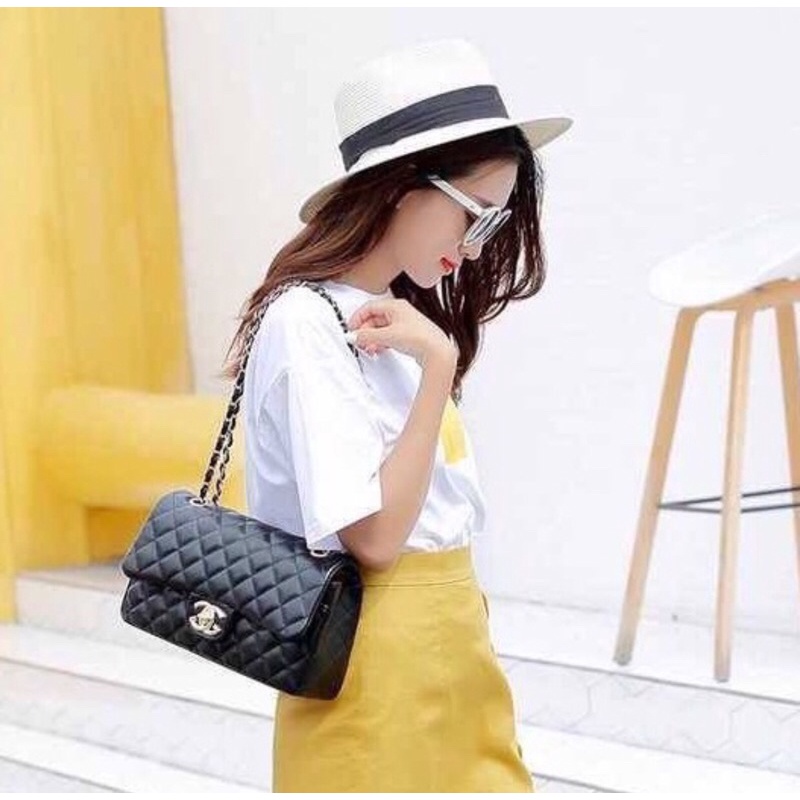 Túi Xách Nữ Classic thêu ô trám Hai Nắp Da Bóng Siêu Hot TN115