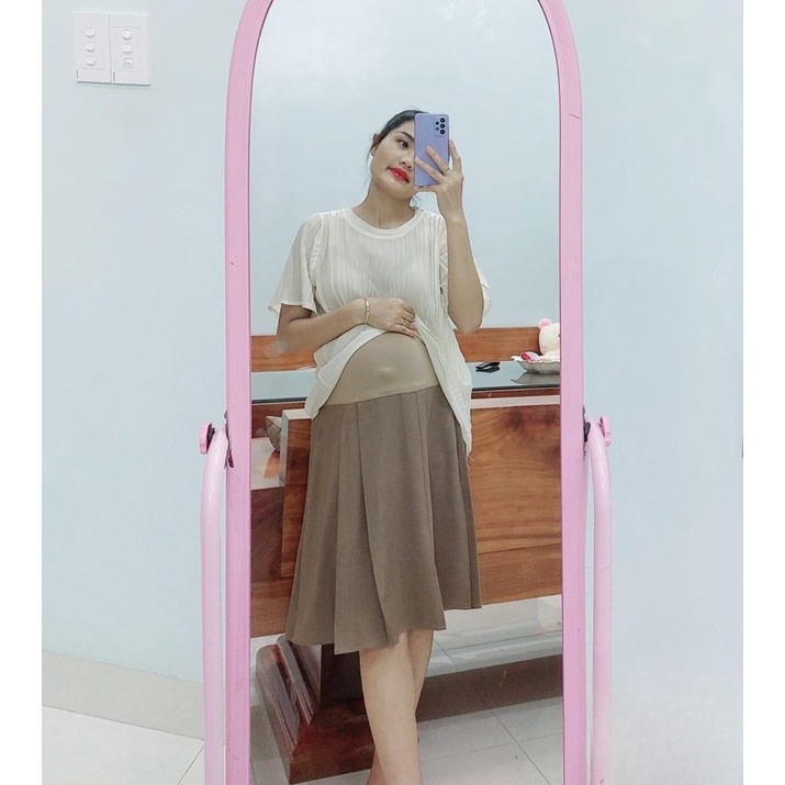 Chân váy bầu xếp li dáng dài thời trang