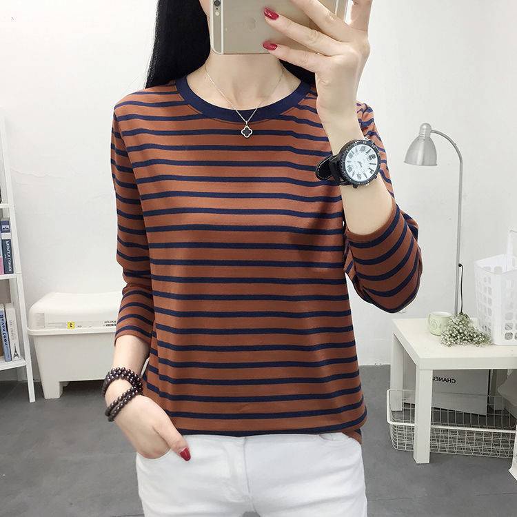 Áo thun tay dài họa tiết kẻ sọc thời trang cho phụ nữ trung niên