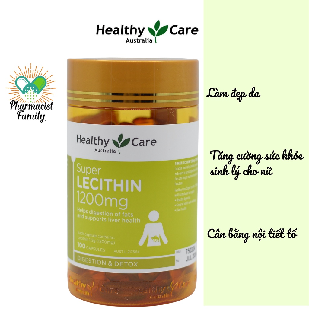 Mầm Đậu Nành [Úc] Lecithin Healthy Care 1200mg - Làm đẹp da, cải thiện sức khỏe - 100 viên