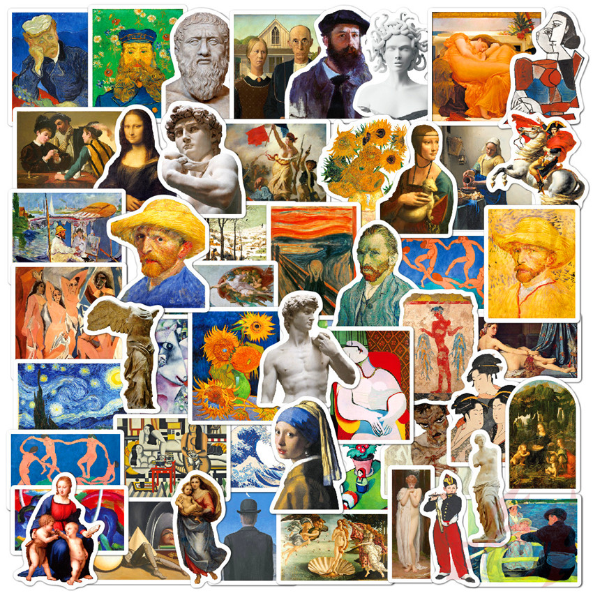 ❉ Famous Paintings & Celebrity Series 02 Van Gogh Mona Lisa Oil Painting Art Stickers ❉ 52Pcs/Set DIY Fashion Decals Doodle Stickers