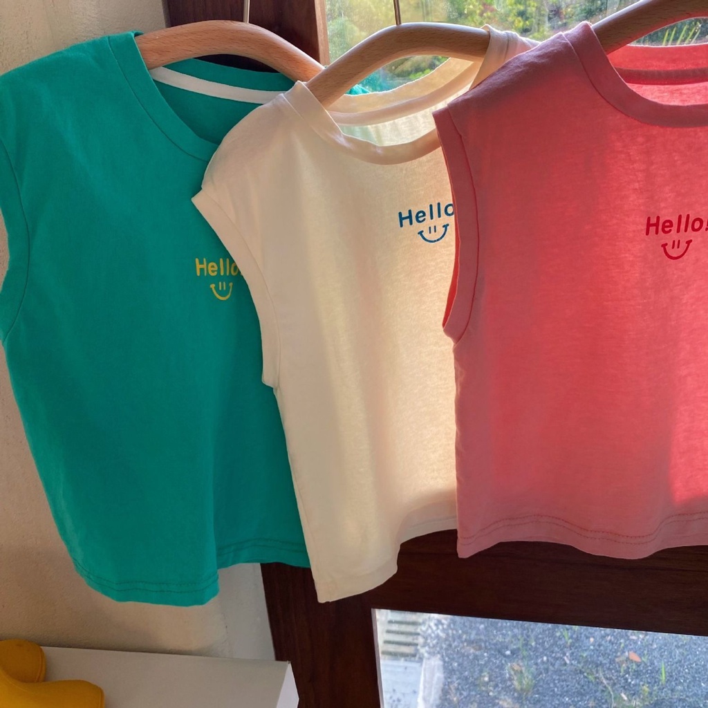 [Babycat] Hàng Có Sẵn Bán Chạy Áo Thun Cotton Không Tay In Mặt Cười Nhiều Màu Sắc Phong Cách Hàn Quốc Nhật Bản Hàng Bán Chạy Cho Bé Trai Bé Gái