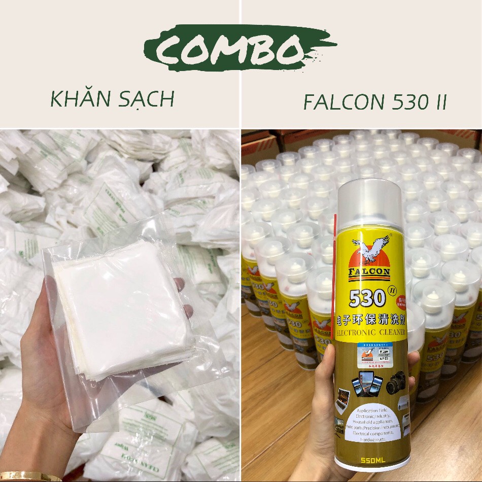Combo khăn + falcon 530 II 550ml vệ sinh lau màn hình điện thoại
