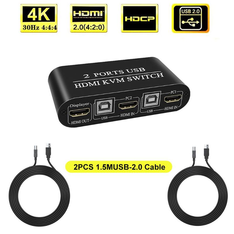 Hộp chuyển đổi 4K HDMI KVM 2 cổng USB cho bàn phím và chuột