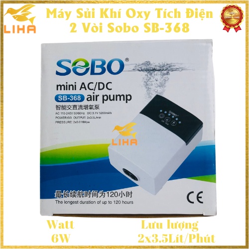 Máy Sủi Oxy 2 Vòi Sobo SB-368 Tích Điện  - Máy Oxy Tích Điện 2 Vòi Sobo Cho Hồ Cá