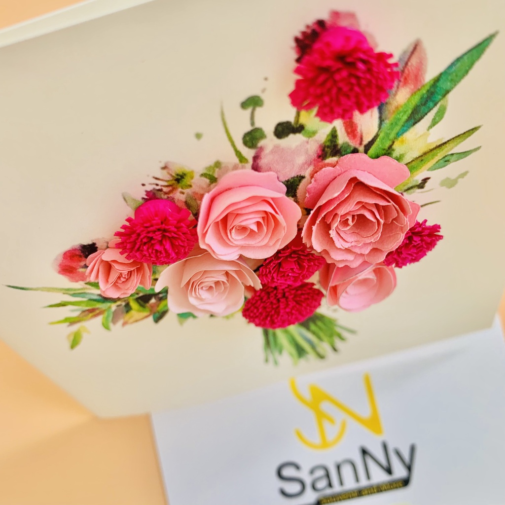 Thiệp hoa 3D handmade kích thước 10cmx10cm