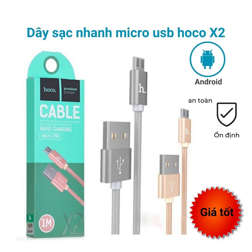 Dây sạc nhanh micro usb hoco X2 dùng cho Samsung Oppo Xiaomi Vsmart Huawei...chống đứt