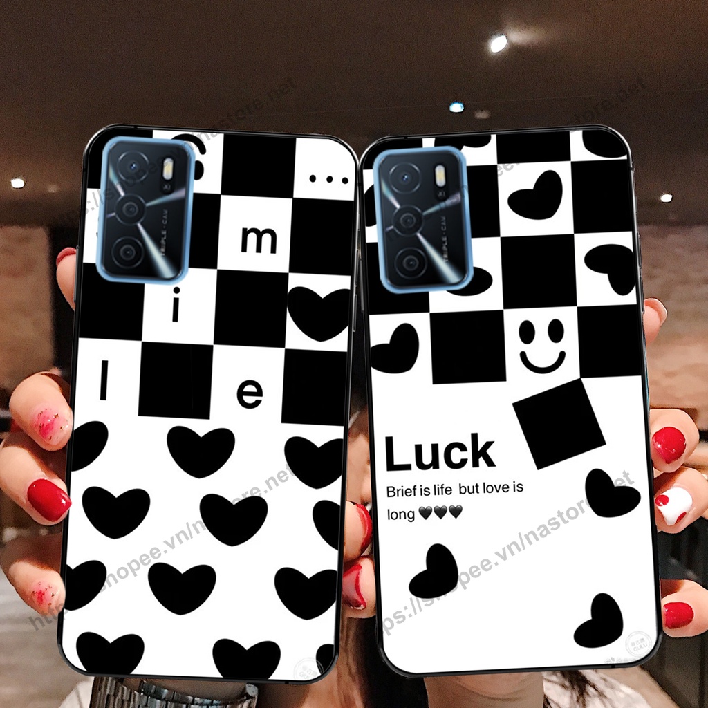 Ốp lưng Oppo A16 / A16K trái tim họa tiết caro, mikey họa tiết beabrick kaws cute