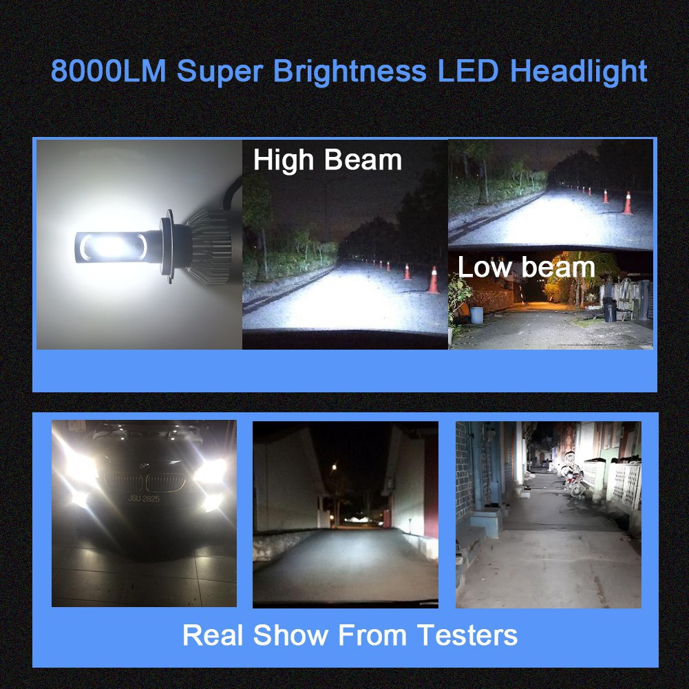 Chất lượng cao Đèn pha LED S2 H4 H1 H7 H8 H9 H11 H16 9005 HB3 9006 HB4 6000K Xe hơi Xe máy Ánh sáng trắng