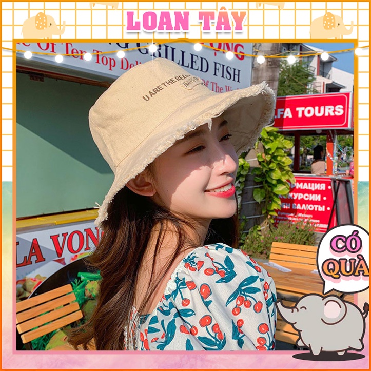 Nón Vành In Chữ Chống Nắng Viền Tua Rua Phối Xinh