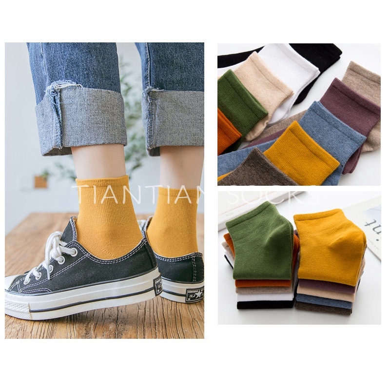 Tất vớ nữ cổ ngắn Cotton màu trơn đơn giản