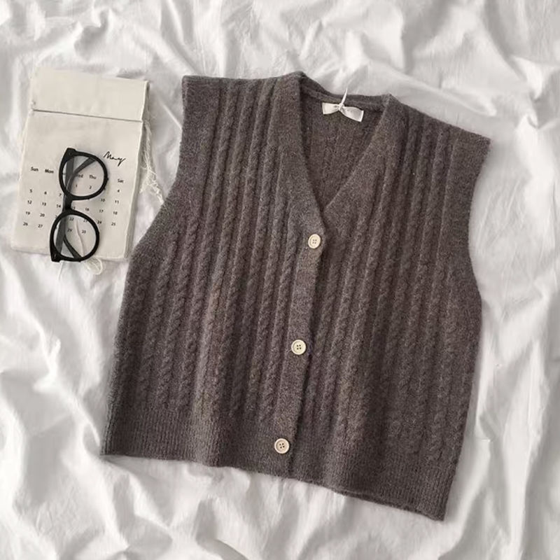 Áo gile dệt kim cổ chữ V kiểu cardigan phong cách Hàn Quốc dành cho nữ | BigBuy360 - bigbuy360.vn