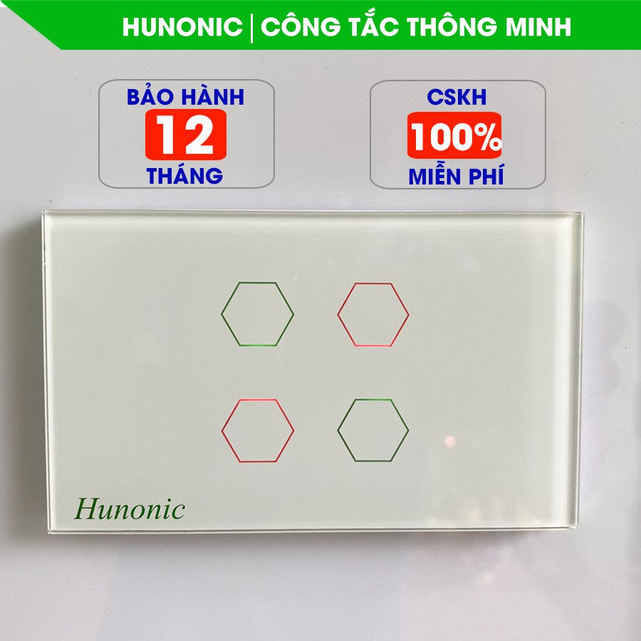 CÔNG TẮC THÔNG MINH GIÁ RẺ HUNONIC 4 NÚT TRẮNG│Hẹn giờ tự động, điều khiển mọi thiết bị từ xa qua điện thoại dùng Wifi