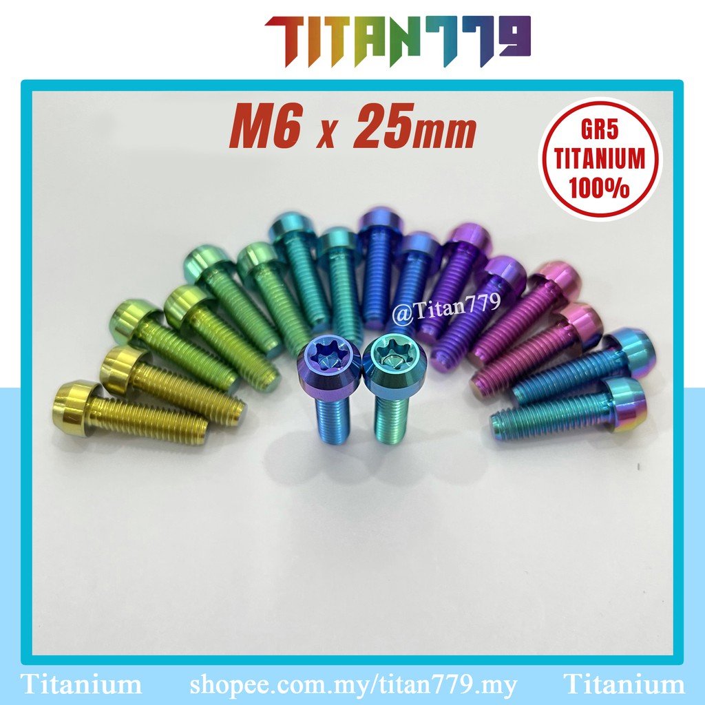 [10 pieces] M6 x 25mm M6 x 30mm M6 x 35mm M6 x 40mm TITANIUM GR5 100% CYLINDRICAL HEAD SCREW SKRU, 7 COLOR PICKER