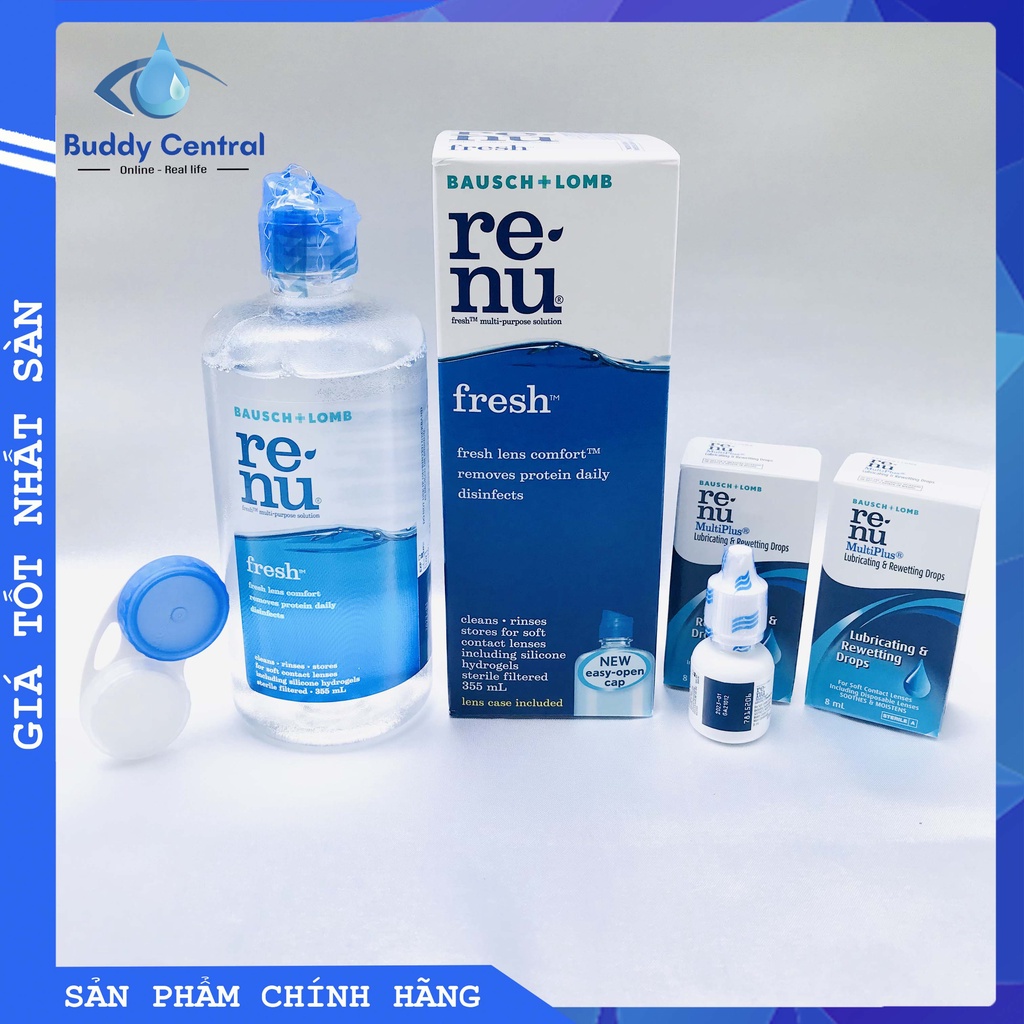 Combo 1 nước ngâm lens Renu 355ml &amp; 2 nước nhỏ mắt Renu 8ml - Bausch &amp; Lomb - USA