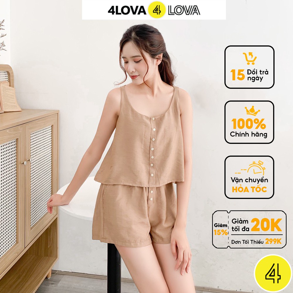 Bộ mặc nhà nữ sát nách 4LOVA vải đũi mỏng mát thoải mái, nhiều màu tươi sáng nữ tính - Hàng nhập khẩu
