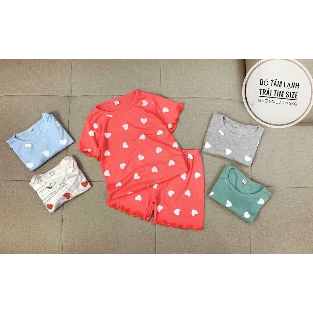 Bộ cotton tăm trái tim mặc ở nhà cho bé gái 20-30kg