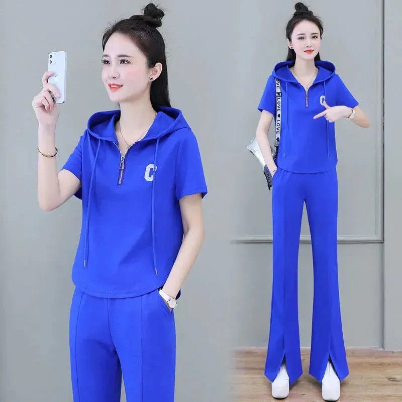 Set Đồ Thể Thao Có Áo Hoodie Tay Ngắn Thời Trang Mùa Hè Cho Nữ