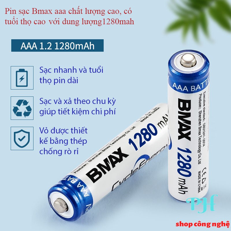 Bộ Pin sạc AA, AAA Bmax dung lượng 1300mah, 1280mah sử dụng cho micro karaoke, đồ chơi trẻ em, remote, đồng hồ,...