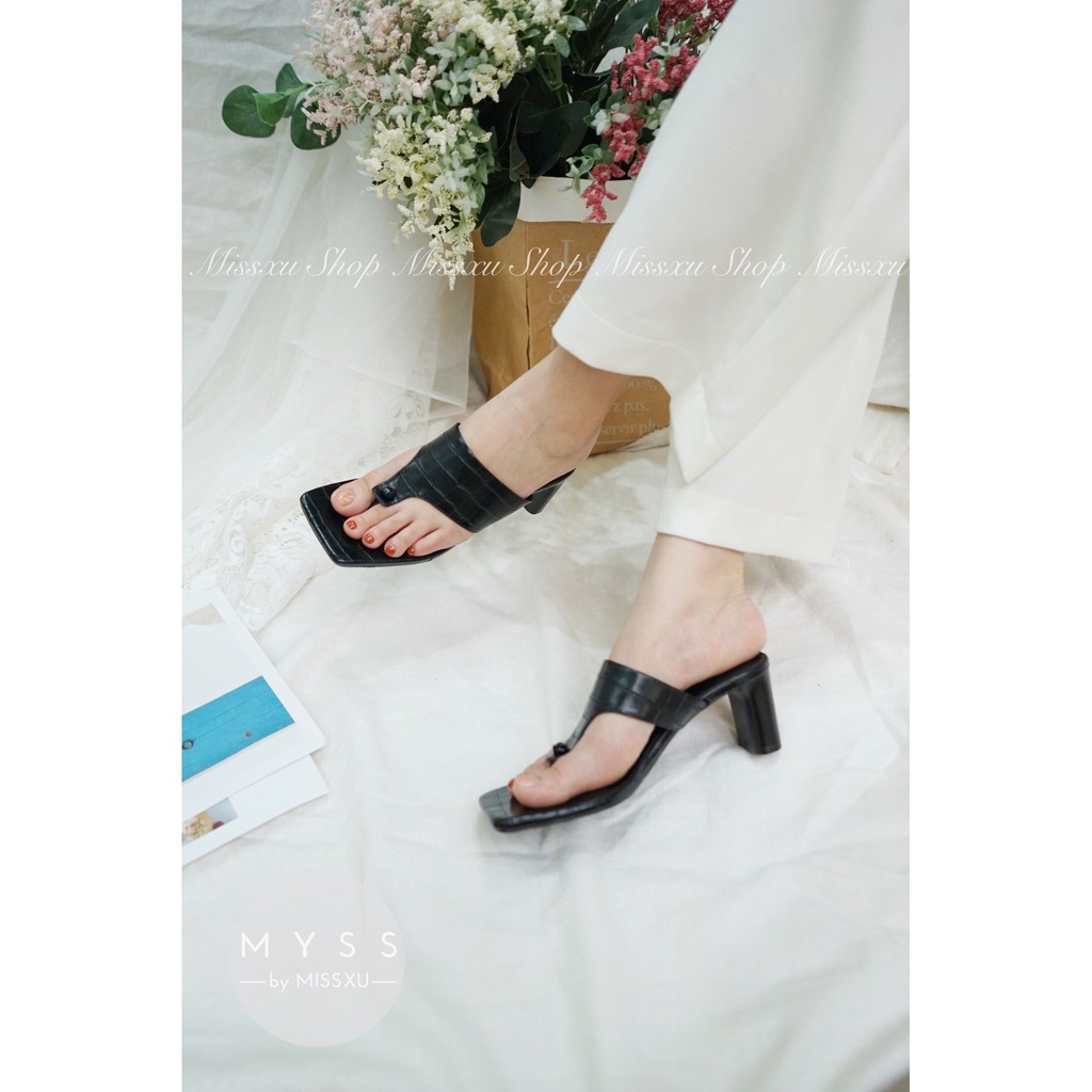 Giày guốc nữ xỏ ngón bản lớn giả da rắn 5cm thời trang MYSS - SU84