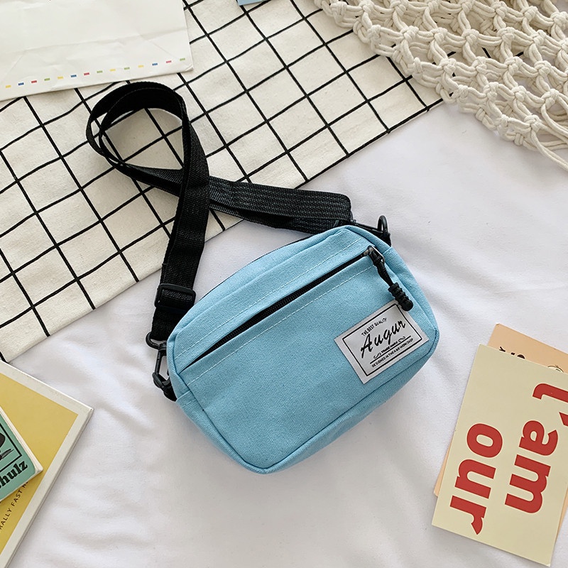 Túi Đeo Vai Vải Canvas Mềm Dáng Vuông Màu Trơn Thời Trang Cho Nữ