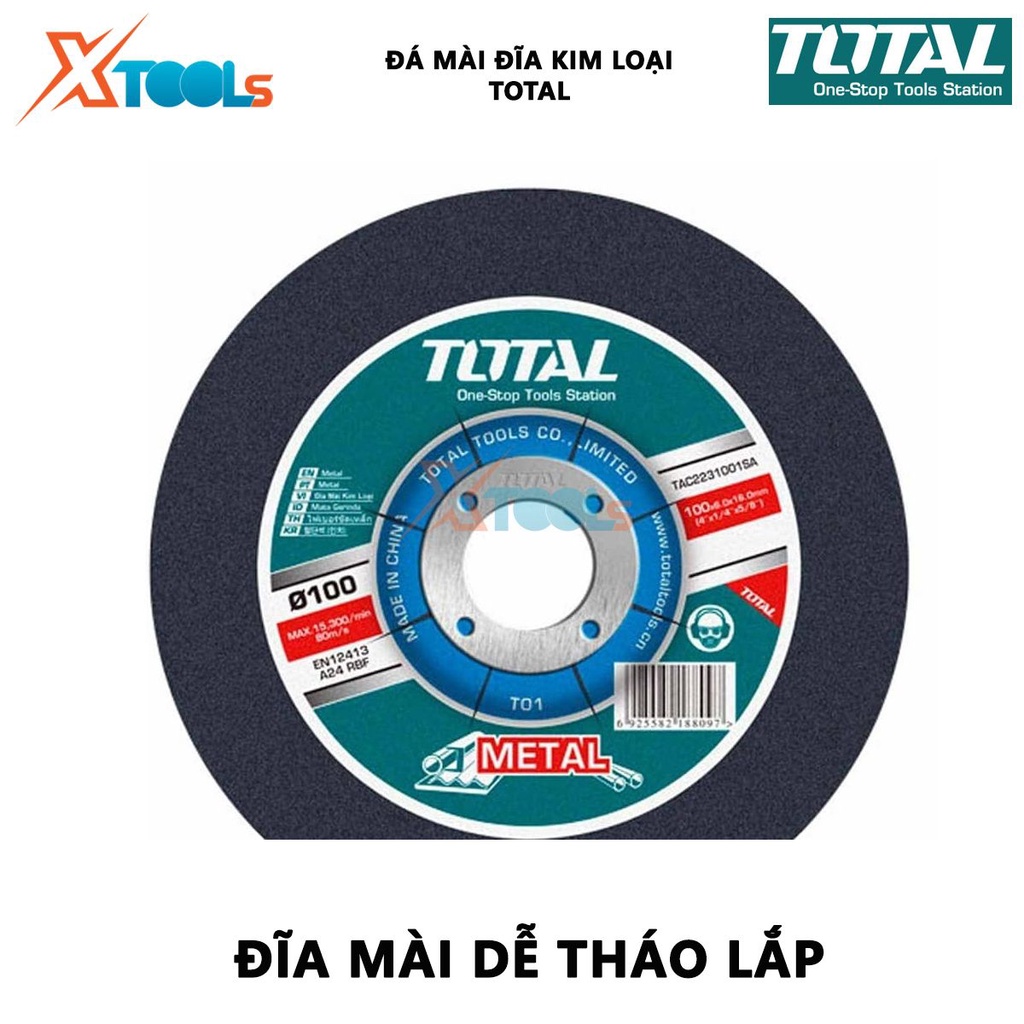 Đá mài kim loại TOTAL | Đĩa mài kim loại Size:100-230mm(4&quot;-9&quot;)X6.0mm(1/4&quot;)X16-22mm(7/8&quot;) [XTOOLS]
