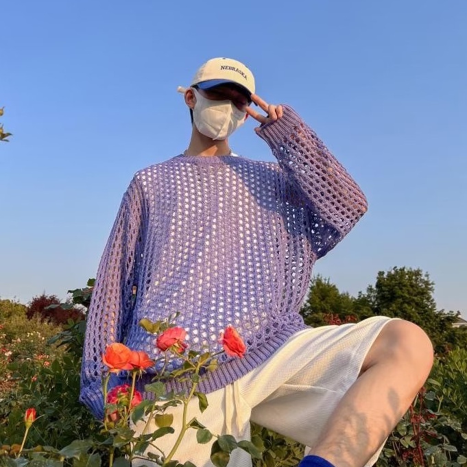 Áo Sweater Dệt Kim Tay Dài Chống Nắng Dáng Rộng Khoét Lỗ Đơn Giản Thời Trang Phong Cách Hàn Quốc Cho Nam Và Nữ