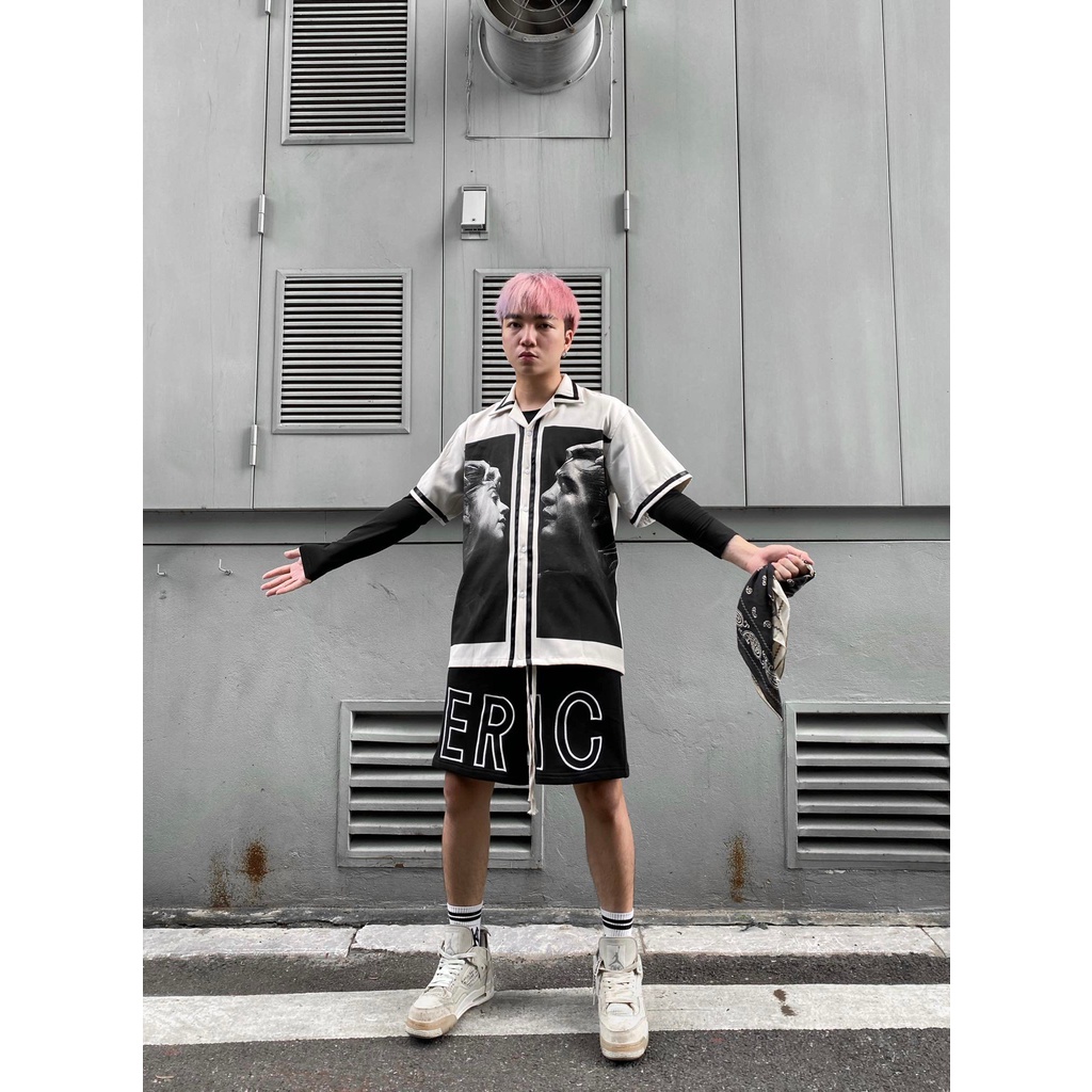 Áo Sơmi dáng rộng oversize in hình mặt người unisex cho nam và nữ 2FACE Curban shirt