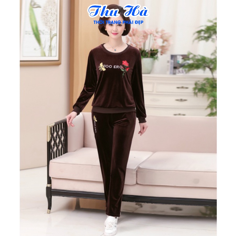 Đồ bộ trung niên mặc nhà Thu Hà quần áo thu đông cho mẹ chất liệu Nhung Tuyết ấm áp form vừa xinh ĐBH.20