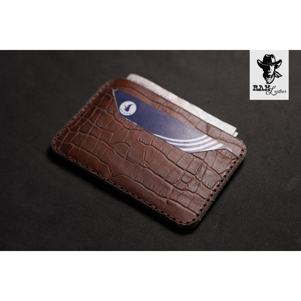 Ví nam Mini RAM Leather Dáng Ngang Da Bò Vân Cá Sấu Nâu