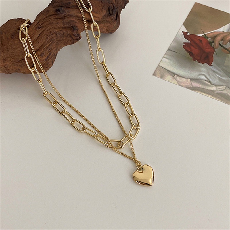 Vòng cổ Sợi Xích Nhiều Lớp Mặt Hình Trái Tim Thời Trang Cho Nữ