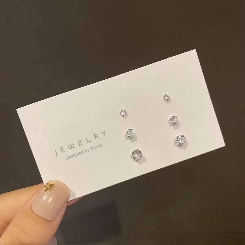 Set 1/ 3 đôi khuyên tai 3/ 4/ 5mm đính đá zircon thời trang cho nữ màu sắc