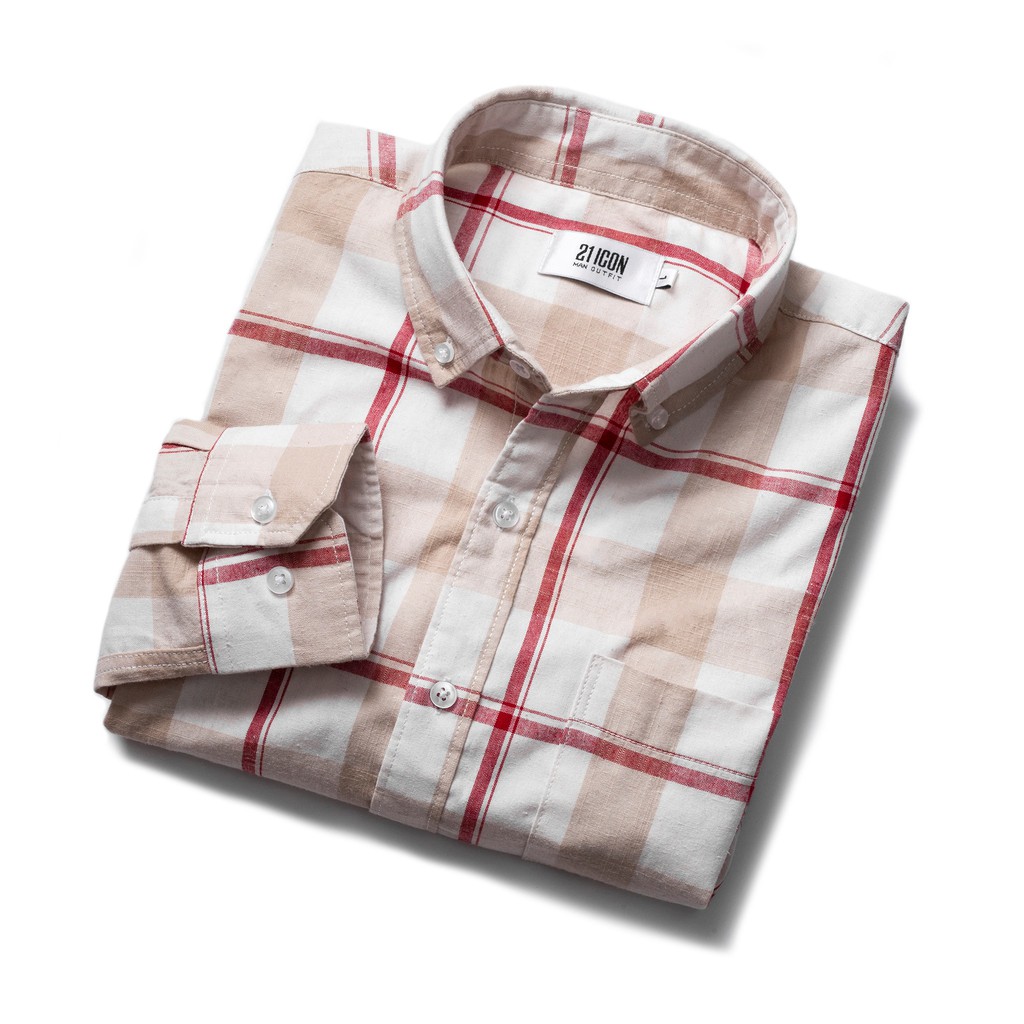 Áo sơ mi nam Double'd form Slim fit kẻ viền đỏ nổi bật SC1 Đỏ | BigBuy360 - bigbuy360.vn