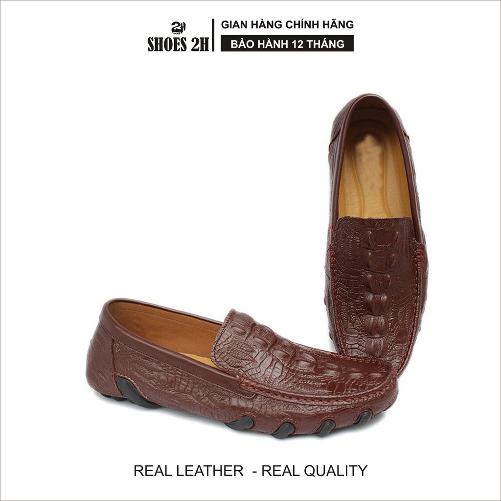 Giày mọi lười nam da bò thật in vân cá sấu màu nâu SHOES 2H-SN71