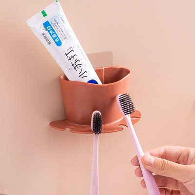 [HÀNG CÓ SẴN] Kệ bàn chải đánh răng dán tường nhà tắm với 4 khe cắm bàn chải và 1 hộp để kem đánh răng tiện lợi