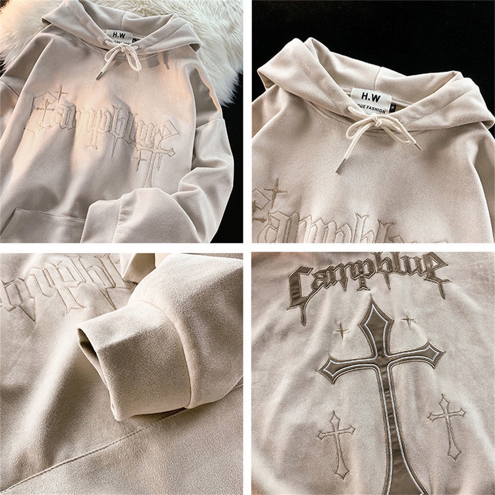 Áo Hoodie Thu Đông Dáng Rộng In Họa Tiết Chữ Thập Phong Cách retro Mỹ Cho Nam Và Nữ y2k