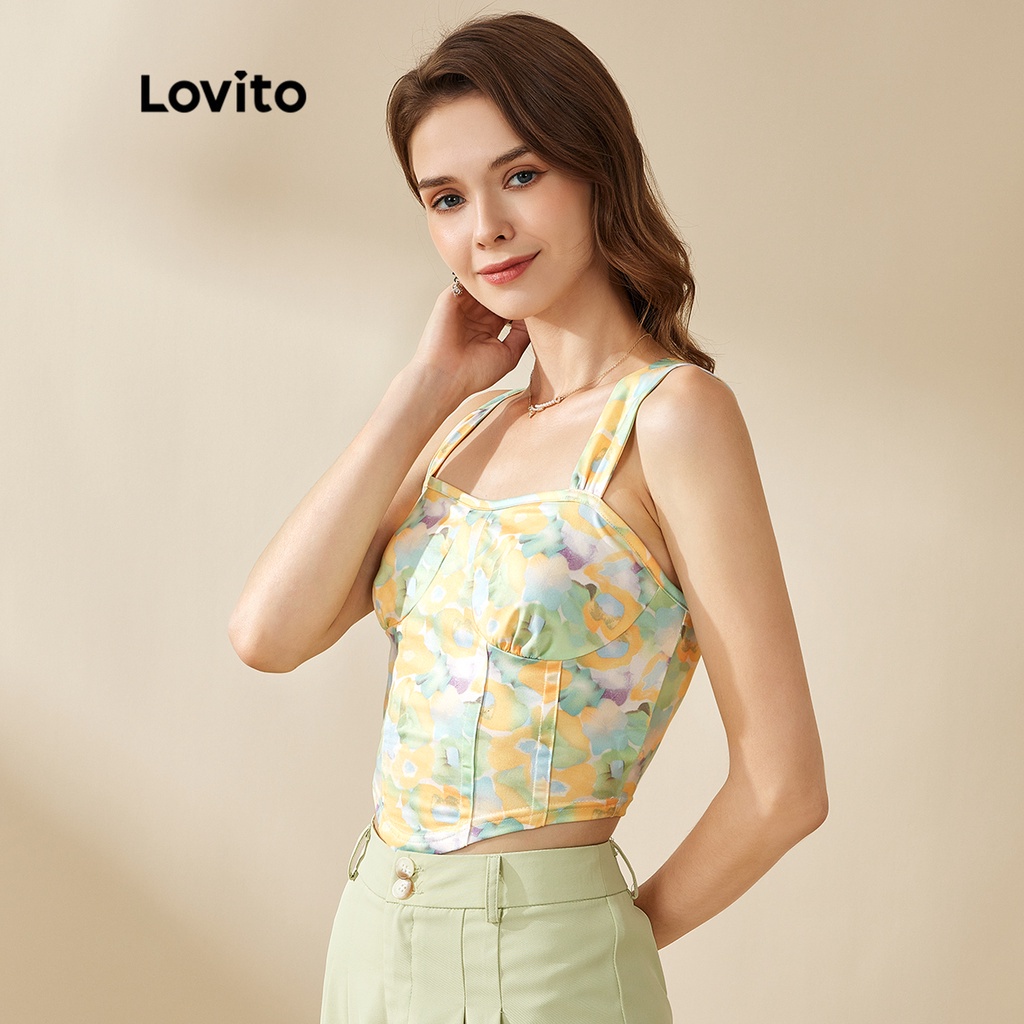 Lovito Áo Cổ Vuông In Hoa Giản Dị L20D1045 (Màu Xanh Lá Nhạt)