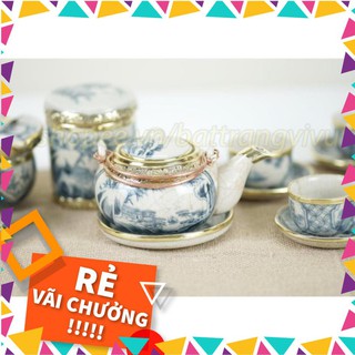Bộ Ấm Chén Bát Tràng ⚡️𝐅𝐑𝐄𝐄 𝐒𝐇𝐈𝐏⚡️ men rạn cổ BỌC ĐỒNG dáng nhật + TẶNG hộp logo Bát Tràng