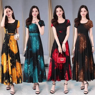 Phụ Nữ Váy Thanh Lịch In Hoa Tay Ngắn Cổ Tròn Đầm Xoay Đảng Ăn Tối