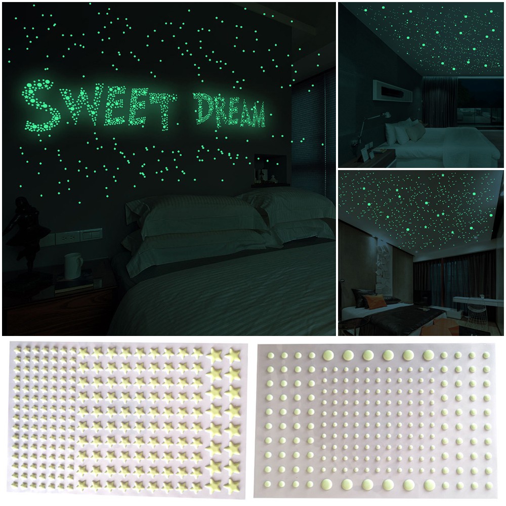 Bộ 202 / 211 miếng dán hình ngôi sao 3D màu dạ quang độc đáo trang trí phòng ngủ cho bé