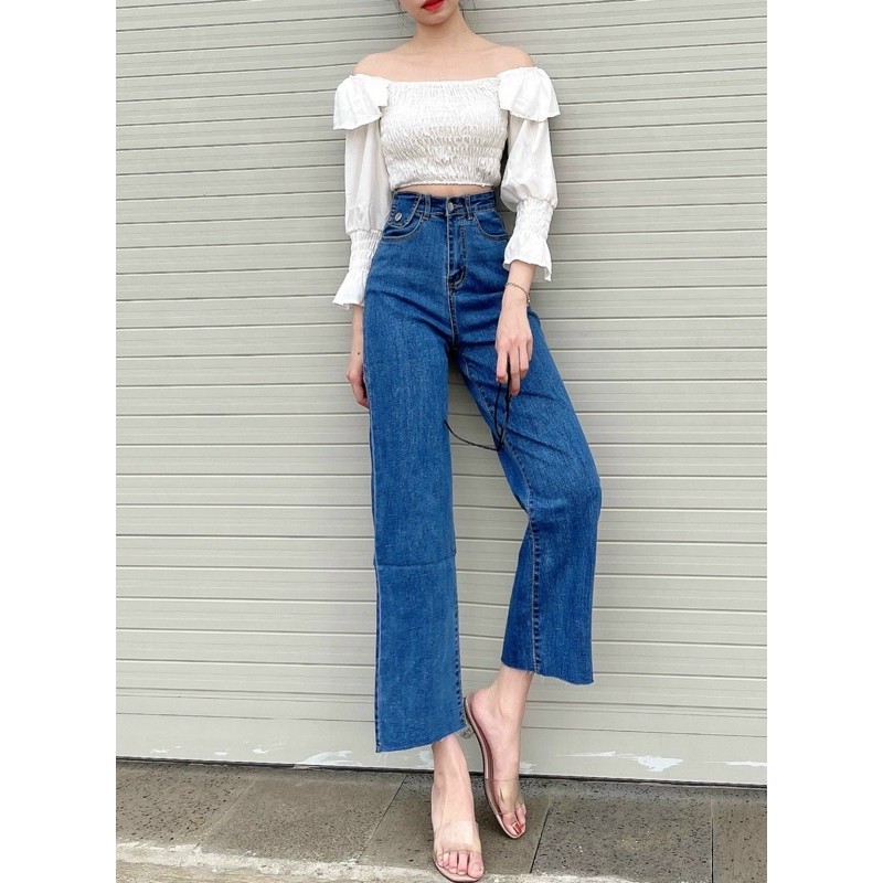 Quần jean ống suông ( xuông ) đứng co giãn tốt, lưng siêu cao ( hình thật 100%) | BigBuy360 - bigbuy360.vn