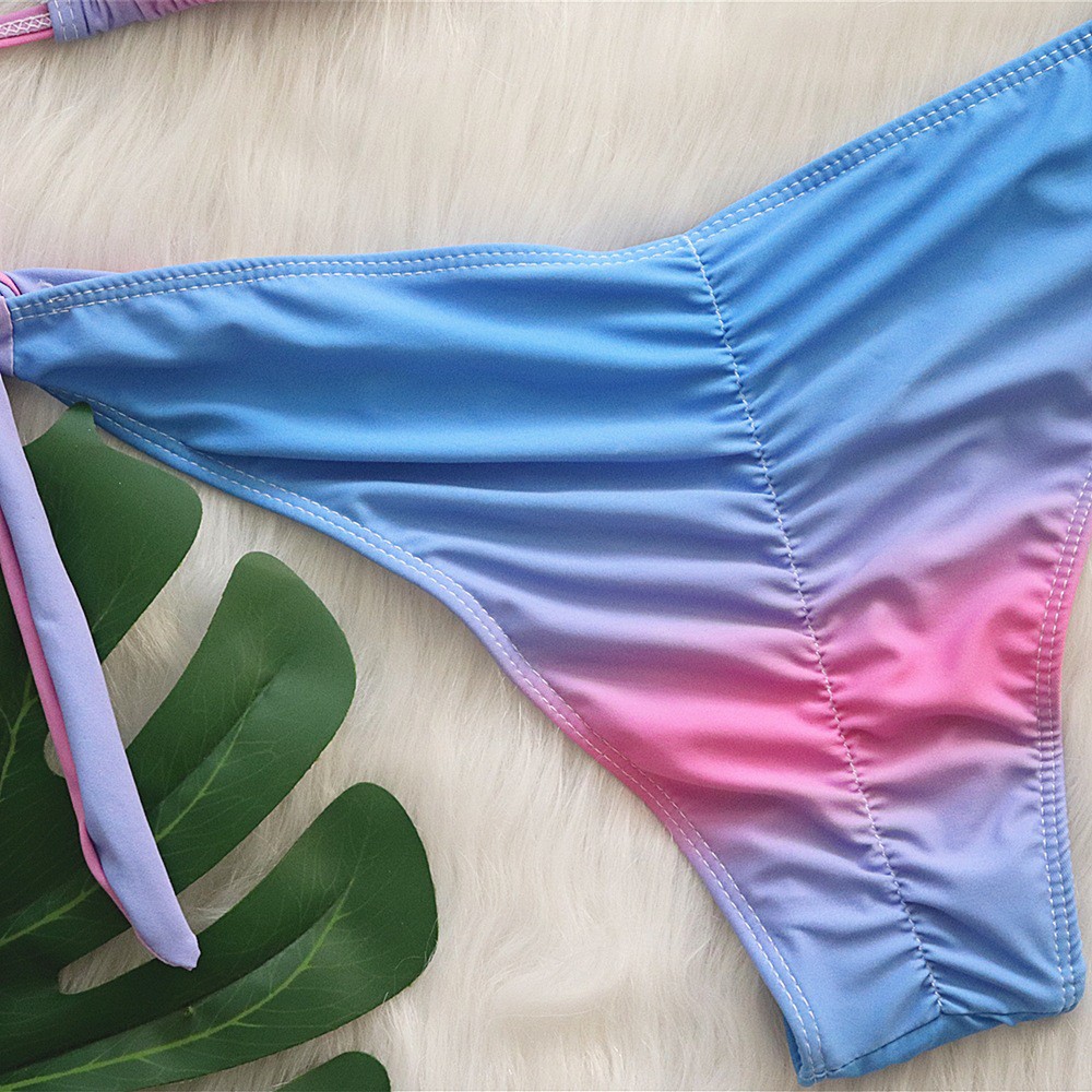 [BKN1362] &lt;ÂU&gt; SET BIKINI TRIANGLE OMBRE MIX ĐÁ HỒNG XANH 3 MÀU (CHUN MÔNG)