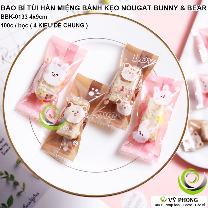 BAO BÌ TÚI NHỰA HÀN MIỆNG 4x9CM ĐỰNG BÁNH KẸO NOUGAT BUNNY &amp; BEAR LÀM QUÀ TẶNG DỊP LỄ TẾT NĂM MỚI NOEL BBK-0133