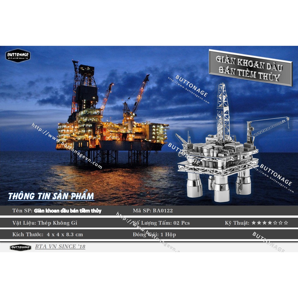Mô Hình Lắp Ráp 3d Giàn khoan dầu bán tiềm thủy và tàu dầu