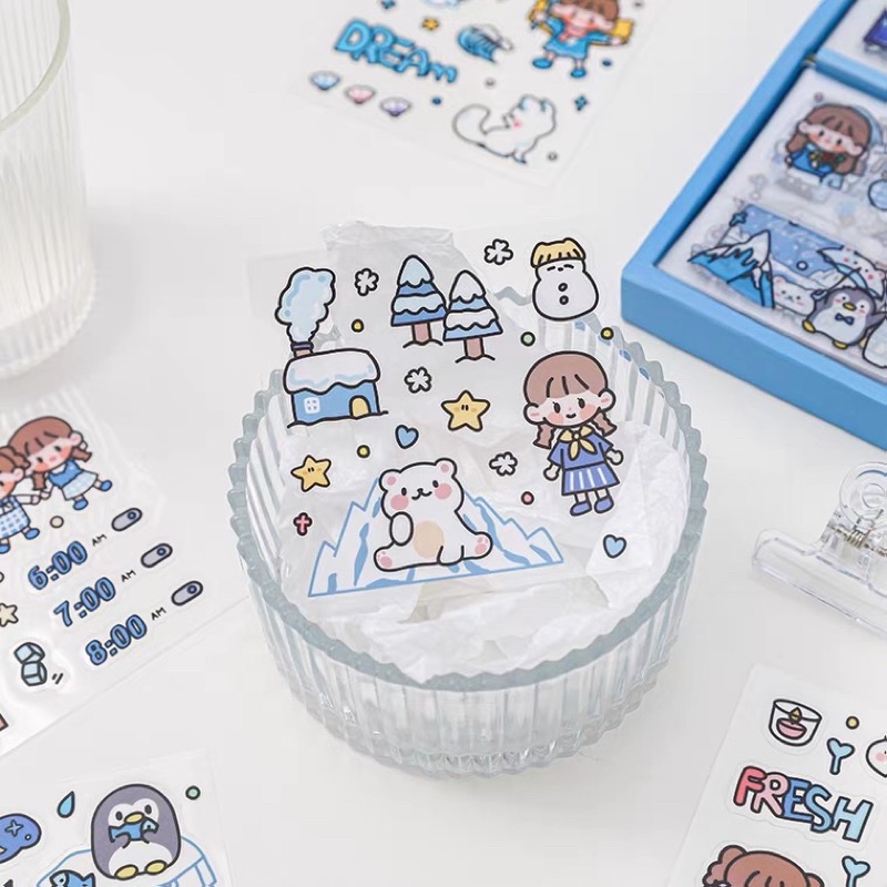 Sticker hộp 100 tấm cute Polar World  - Tặng Hình Xăm Dán