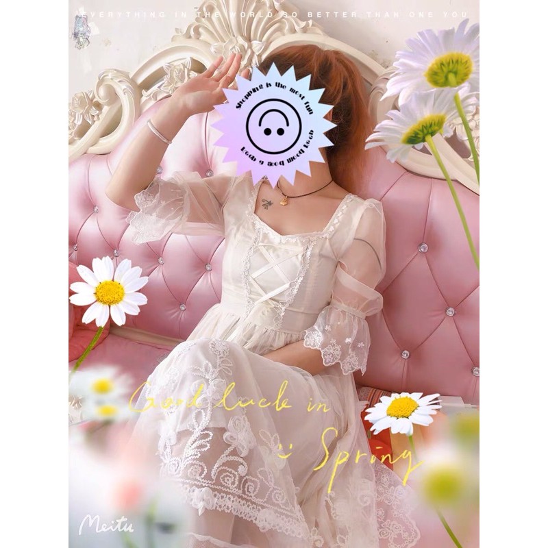 Váy ren bánh bèo công chúa cổ điển công chúa tay bồng thắt eo (4 ảnh cuối ảnh thật)[HÀNG KHÔNG CÓ SẴN - ORDER 7-25 NGÀY]
