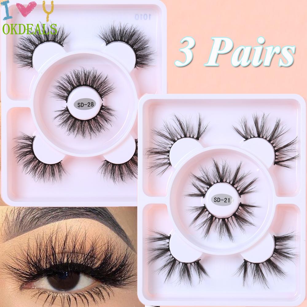 Bộ 3 Cặp Lông Mi Giả SKONHED 3D Bằng Lông Chồn Nhân Tạo Mềm Mại Dày Dặn Tự Nhiên Dành Cho Nữ