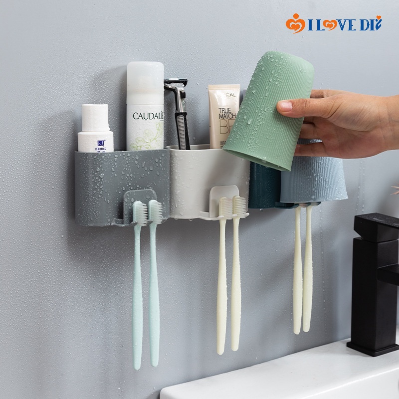 Giá Đỡ Bàn Chải Đánh Răng / Cốc Súc Miệng / Cốc Súc Miệng Bằng Nhựa PP Treo Tường Không