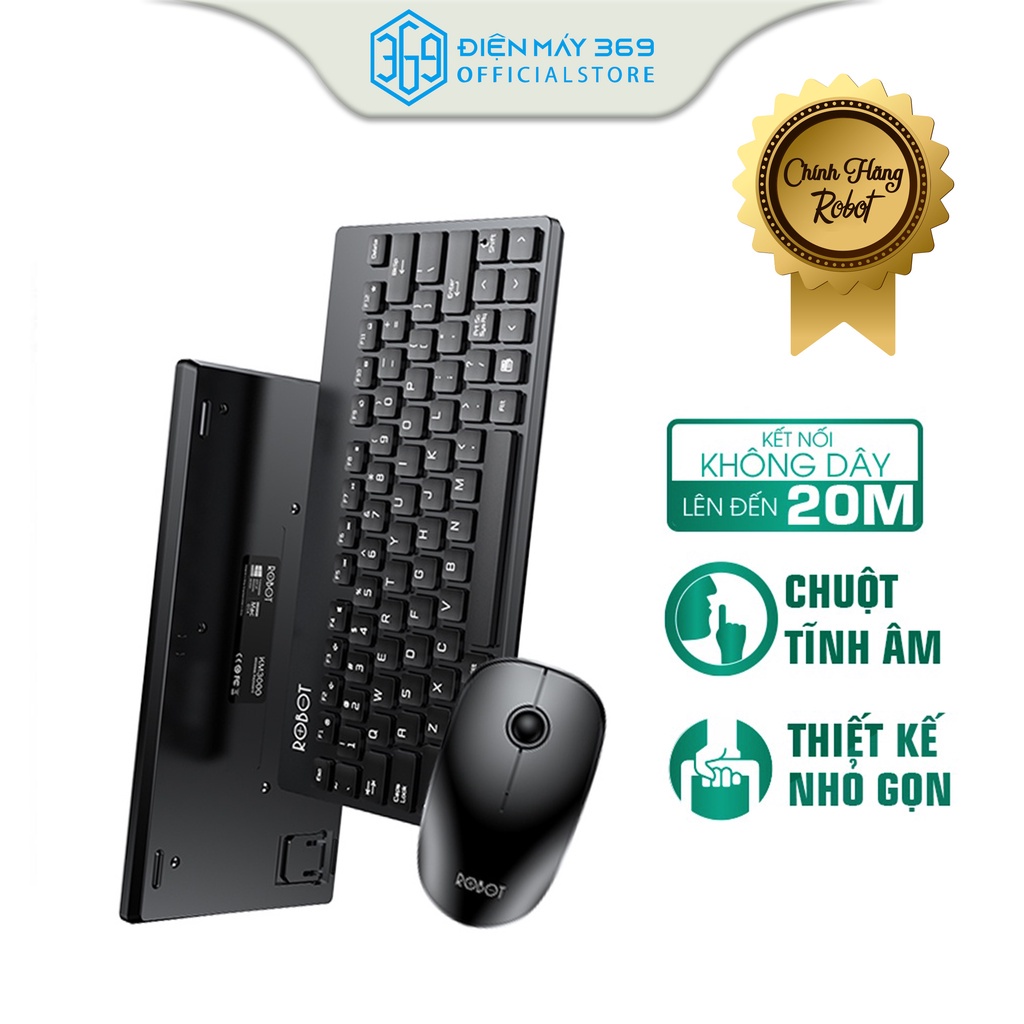 Bộ Bàn Phím Không Dây & Chuột Không Dây ROBOT KM3000, Kiểu Dáng Nhỏ Gọn Thuận Tiện Mang Đi, Tĩnh Âm Không Gây Tiếng Ồn