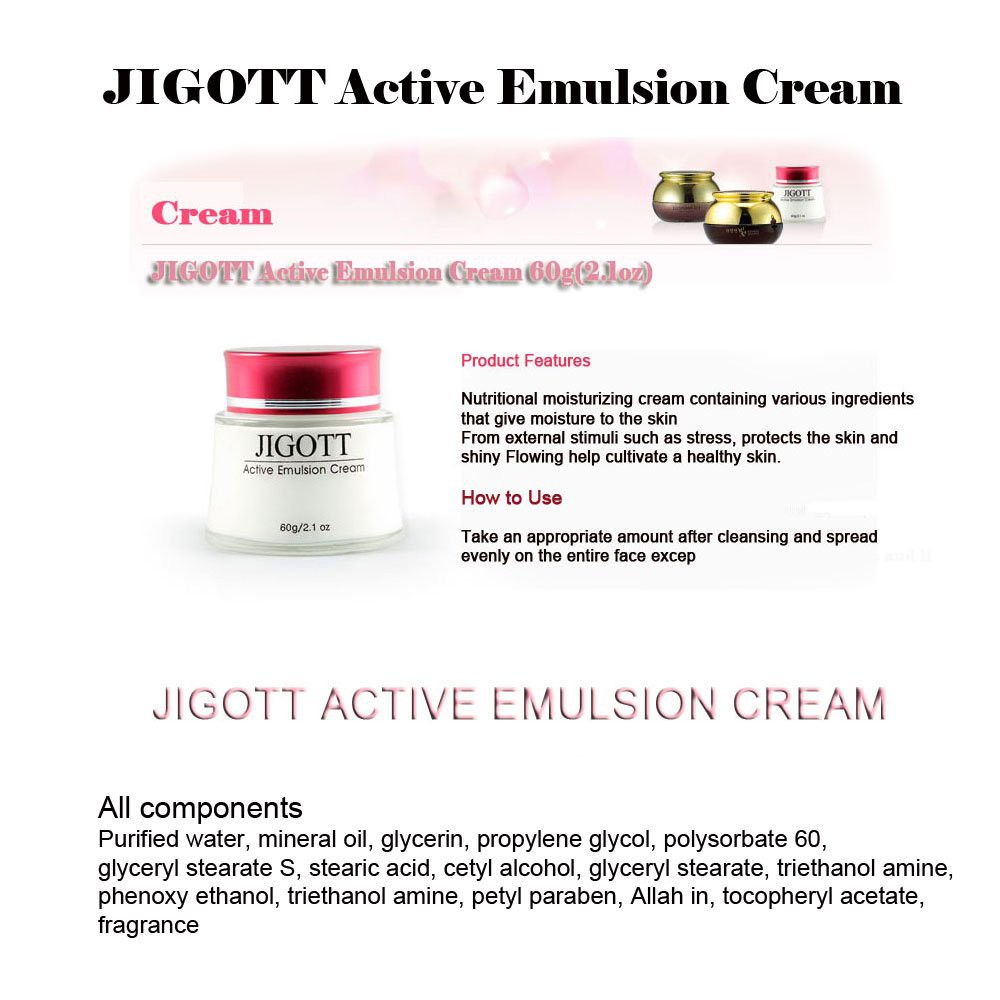 Kem dưỡng ẩm phục hồi làm trắng da Hàn Quốc Jigott  Active Emulsion Cream 50g